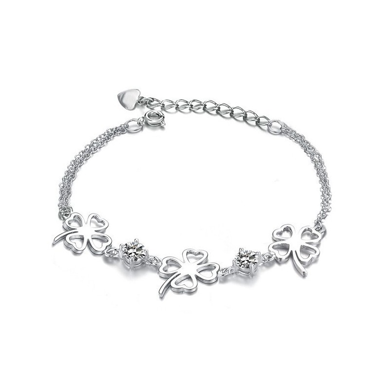 Hochwertiges Weibliches Kleeblatt-Armband Aus Platiniertem Titan Mit Diamant Hochwertiges Weibliches Kleeblatt-Armband Aus Platiniertem Titan Mit Diamant