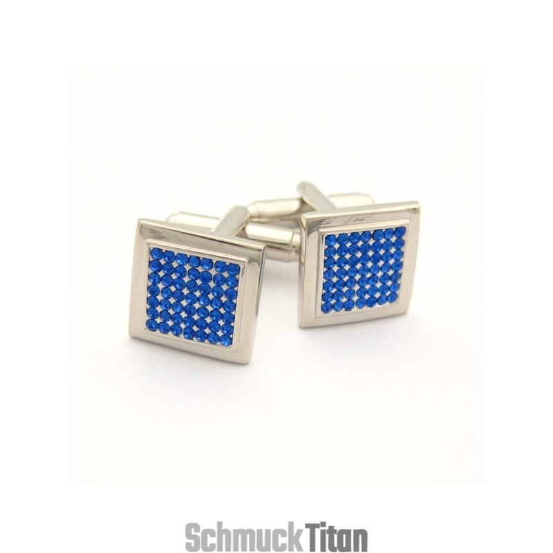 Quadratische Manschettenknöpfe Aus Titan Mit Blauen Diamanten