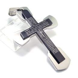 Modischer Herren-Anhänger Mit Bibelkreuz Aus Schwarzem Titan, Inklusive Kette