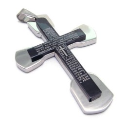 Modischer Herren-Anhänger Mit Bibelkreuz Aus Schwarzem Titan, Inklusive Kette