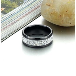 Hochwertiger Schwarzer Wolfram-Keramikring Mit Strass