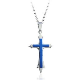 Stilvoller Blauer Titan-Kreuzanhänger Für Herren – Inklusive Kette