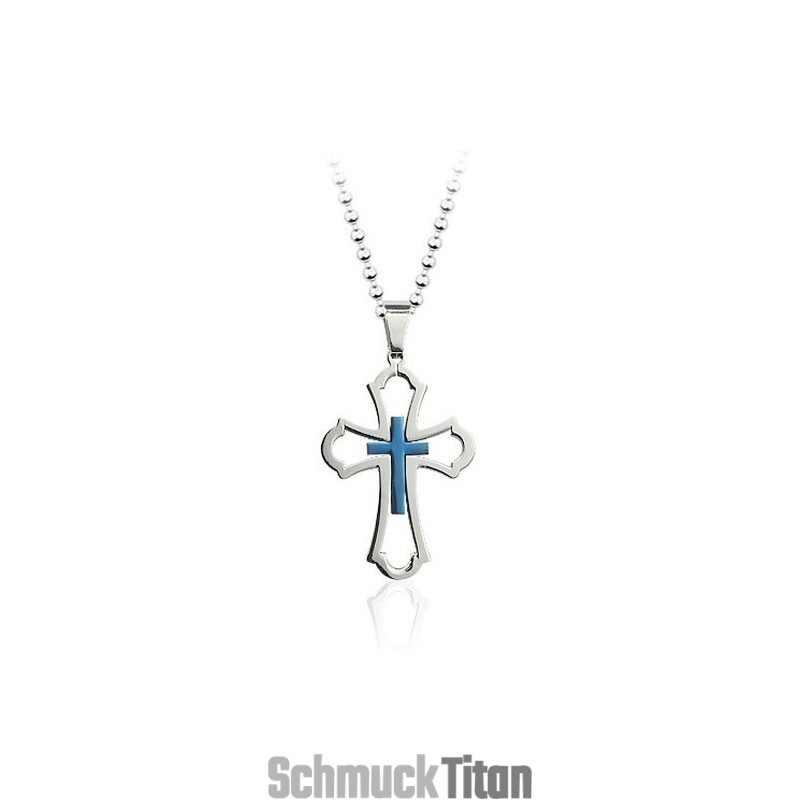 Hübscher Hohler Blauer Kreuzanhänger Aus Titan Für Herren – Kostenlose Kette