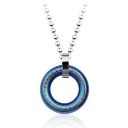 Retro Herren Ringförmiger Blauer Titan Anhänger - Kostenlose Kette