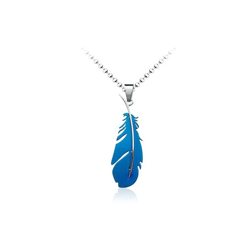 Beliebter Herren-Anhänger Aus Titan In Form Einer Blauen Feder – Kostenlose Kette Beliebter Herren-Anhänger Aus Titan In Form Einer Blauen Feder – Kostenlose Kette