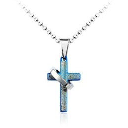 Beliebter Herren-Anhänger Mit Blauem Kreuz Aus Titan – Kostenlose Kette
