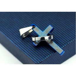 Beliebter Herren-Anhänger Mit Blauem Kreuz Aus Titan – Kostenlose Kette