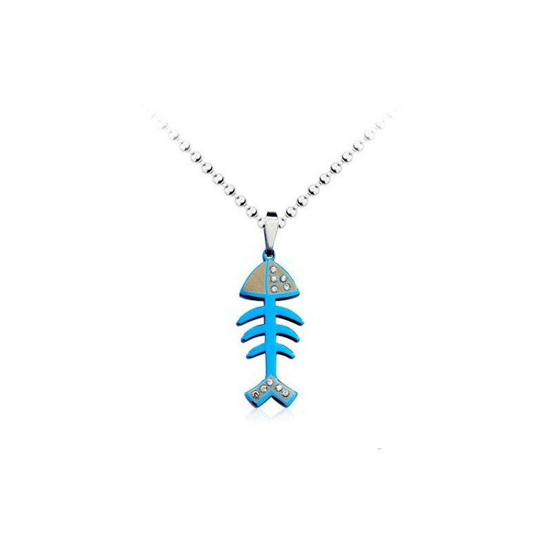 Niedlicher Blauer Fischgräten-Anhänger Aus Titan – Inklusive Kette Niedlicher Blauer Fischgräten-Anhänger Aus Titan – Inklusive Kette