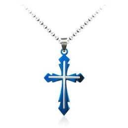 Modischer Herren-Kreuzanhänger Aus Blauem Titan, Inklusive Kette