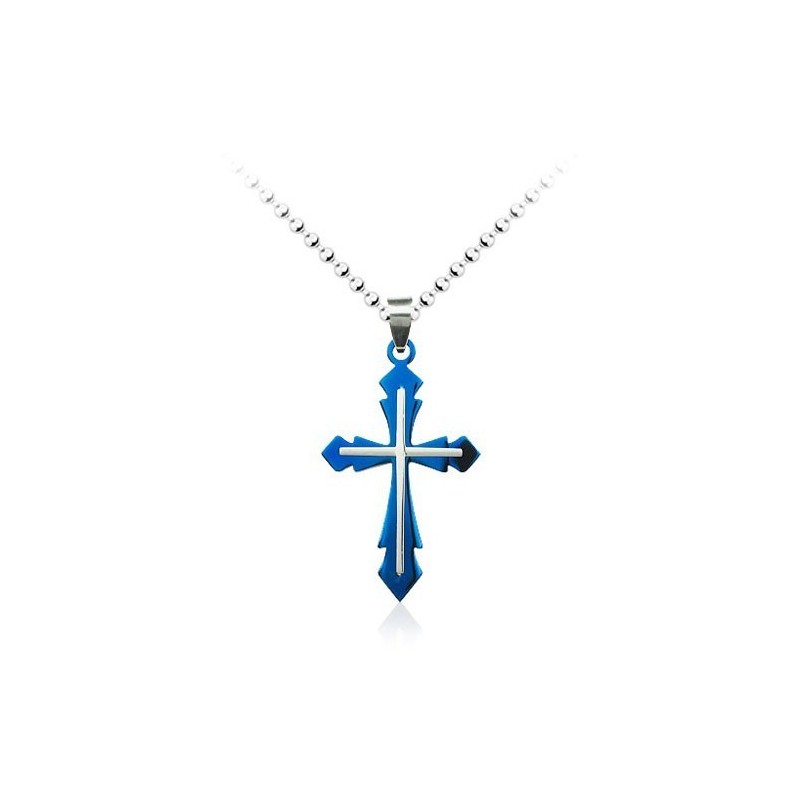 Modischer Herren-Kreuzanhänger Aus Blauem Titan, Inklusive Kette Modischer Herren-Kreuzanhänger Aus Blauem Titan, Inklusive Kette