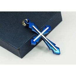 Modischer Herren-Kreuzanhänger Aus Blauem Titan, Inklusive Kette