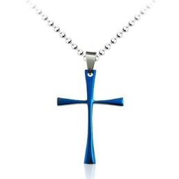 Blauer, Schlichter Kreuzanhänger Aus Titan Für Herren – Kostenlose Kette