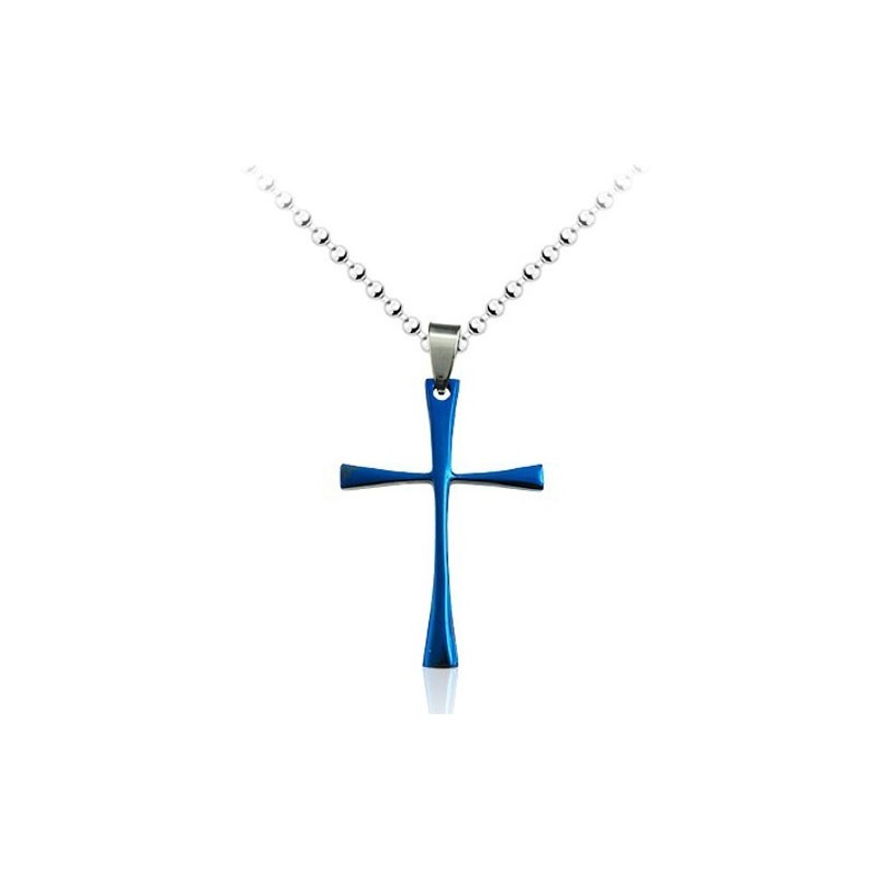 Blauer, Schlichter Kreuzanhänger Aus Titan Für Herren – Kostenlose Kette Blauer, Schlichter Kreuzanhänger Aus Titan Für Herren – Kostenlose Kette