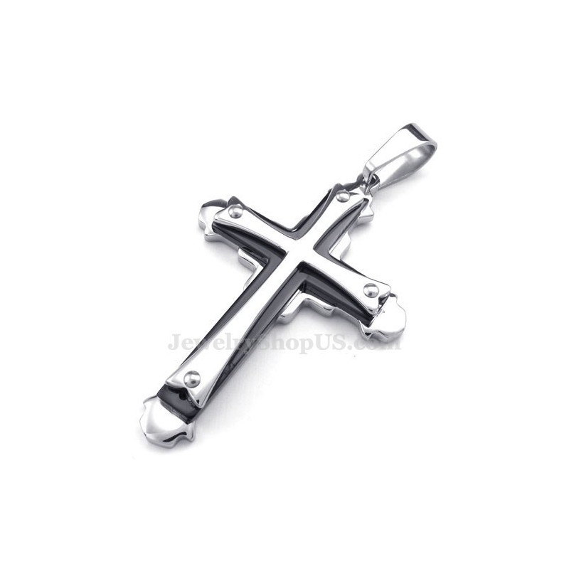 Dreistufige Halskette Mit Kreuzanhänger Aus Titan (Kostenlose Kette) Dreistufige Halskette Mit Kreuzanhänger Aus Titan (Kostenlose Kette)