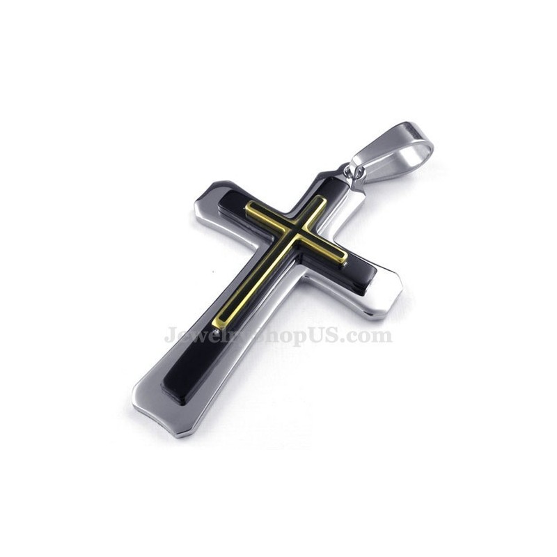 Dreistufige Halskette Mit Kreuzanhänger Aus Titan (Kostenlose Kette) Dreistufige Halskette Mit Kreuzanhänger Aus Titan (Kostenlose Kette)