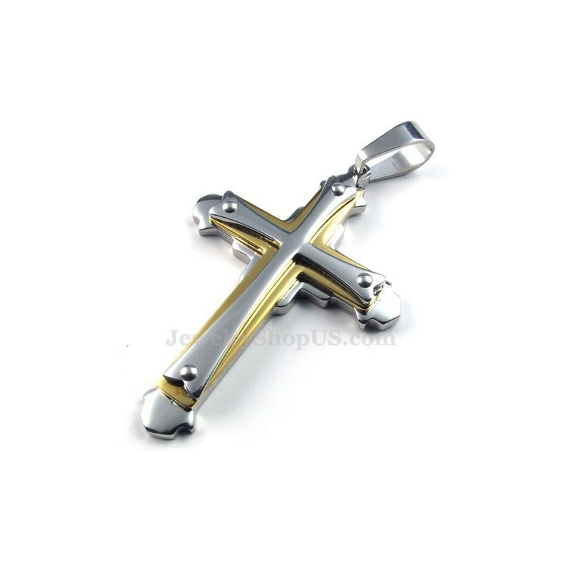 Halskette Mit Drei Kreuzanhängern Aus Gold, Silber Und Titan (Kostenlose Kette) Halskette Mit Drei Kreuzanhängern Aus Gold, Silber Und Titan (Kostenlose Kette)