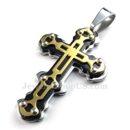 Halskette Mit Schwarzem Kreuzanhänger Aus Titan Und Gold (Kostenlose Kette)