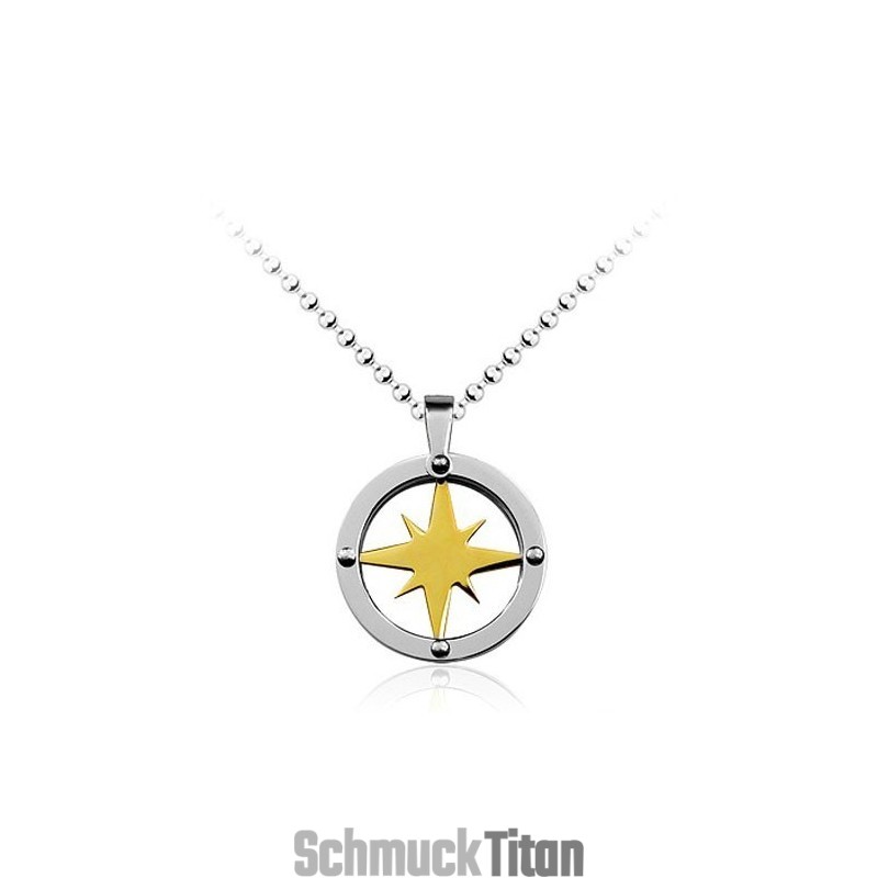 Golden Star Circle Herren-Anhänger Aus Titan – Kostenlose Kette