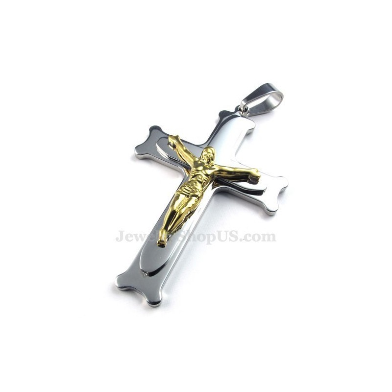 Halskette Mit Jesus-Kreuzanhänger Aus Titan Und Silber (Inklusive Kette) Halskette Mit Jesus-Kreuzanhänger Aus Titan Und Silber (Inklusive Kette)