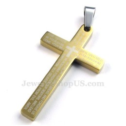 Halskette Mit Kreuzanhänger Aus Titan Und Gold Mit Schriftzug (Kostenlose Kette)