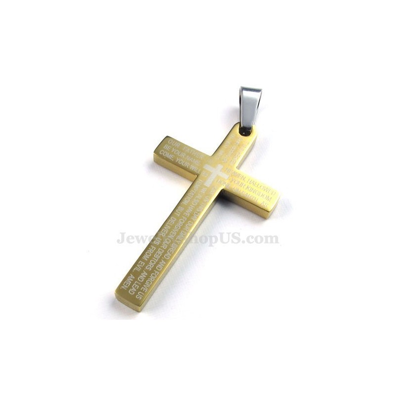 Halskette Mit Kreuzanhänger Aus Titan Und Gold Mit Schriftzug (Kostenlose Kette) Halskette Mit Kreuzanhänger Aus Titan Und Gold Mit Schriftzug (Kostenlose Kette)