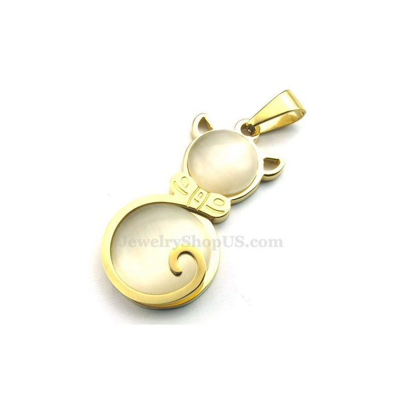 Halskette Mit Goldenem Katzenaugen-Anhänger Aus Titan (Kostenlose Kette) Halskette Mit Goldenem Katzenaugen-Anhänger Aus Titan (Kostenlose Kette)