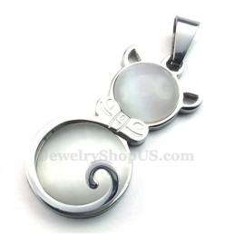 Silberne Halskette Mit Katzenaugen-Anhänger Aus Titan (Kostenlose Kette)