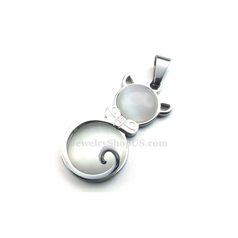 Silberne Halskette Mit Katzenaugen-Anhänger Aus Titan (Kostenlose Kette) Silberne Halskette Mit Katzenaugen-Anhänger Aus Titan (Kostenlose Kette)