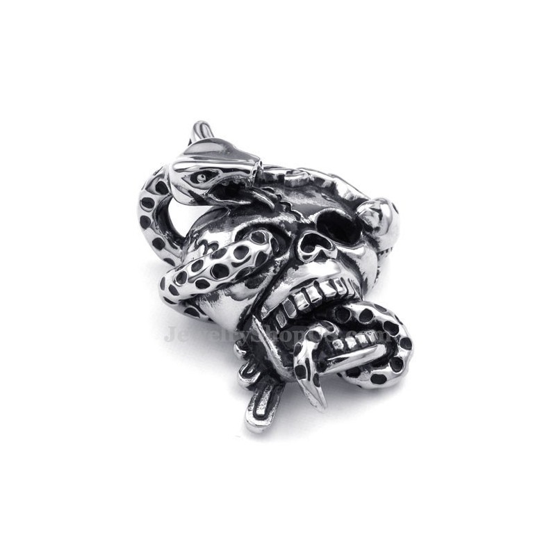 Halskette Mit Totenkopf-Schlangenanhänger Aus Titan (Kostenlose Kette) Halskette Mit Totenkopf-Schlangenanhänger Aus Titan (Kostenlose Kette)