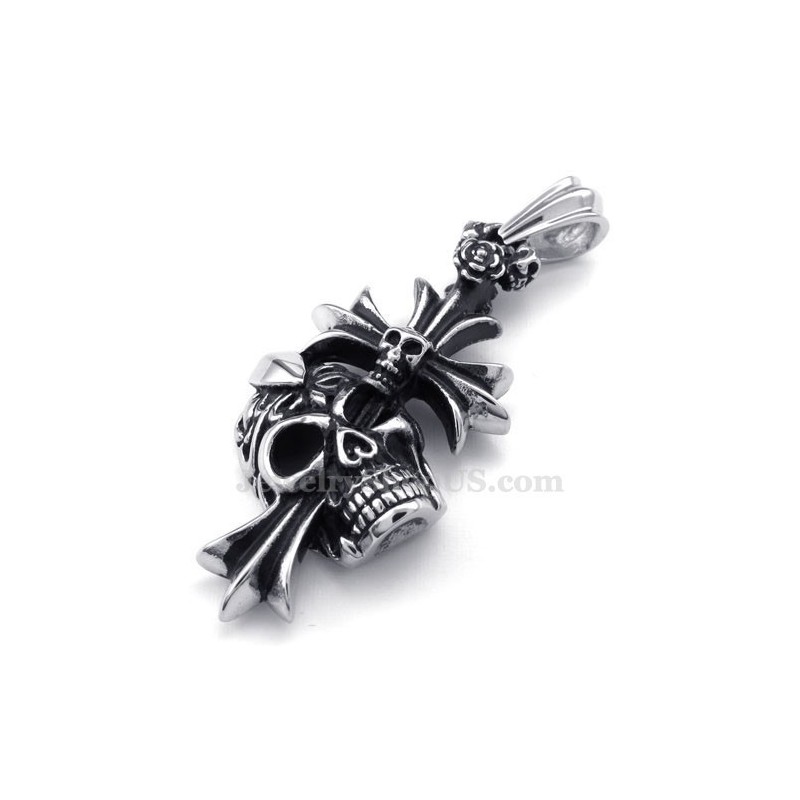Halskette Mit Kreuzanhänger Aus Titan Mit Totenkopfmotiv (Inkl. Kette) Halskette Mit Kreuzanhänger Aus Titan Mit Totenkopfmotiv (Inkl. Kette)