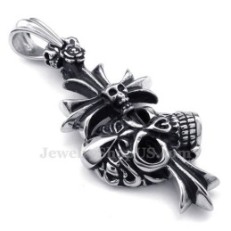 Halskette Mit Kreuzanhänger Aus Titan Mit Totenkopfmotiv (Inkl. Kette)