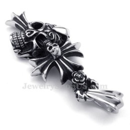 Halskette Mit Kreuzanhänger Aus Titan Mit Totenkopfmotiv (Inkl. Kette)