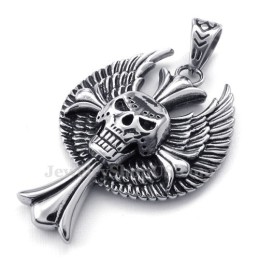 Halskette Mit Totenkopf-Kreuz-Anhänger Aus Titan Mit Flügeln (Kostenlose Kette)