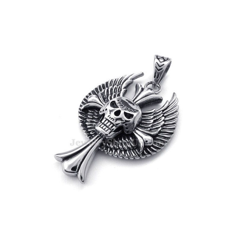 Halskette Mit Totenkopf-Kreuz-Anhänger Aus Titan Mit Flügeln (Kostenlose Kette) Halskette Mit Totenkopf-Kreuz-Anhänger Aus Titan Mit Flügeln (Kostenlose Kette)