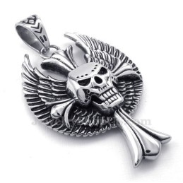 Halskette Mit Totenkopf-Kreuz-Anhänger Aus Titan Mit Flügeln (Kostenlose Kette)