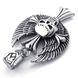Halskette Mit Totenkopf-Kreuz-Anhänger Aus Titan Mit Flügeln (Kostenlose Kette)