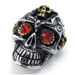 Halskette Mit Totenkopf-Anhänger Aus Titan Mit Roten Augen (Kostenlose Kette)