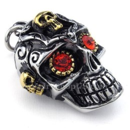 Halskette Mit Totenkopf-Anhänger Aus Titan Mit Roten Augen (Kostenlose Kette)