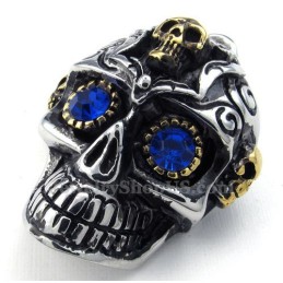 Halskette Mit Totenkopf-Anhänger Aus Titan Mit Blauen Augen (Kostenlose Kette)