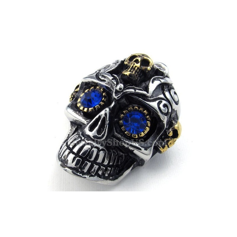 Halskette Mit Totenkopf-Anhänger Aus Titan Mit Blauen Augen (Kostenlose Kette) Halskette Mit Totenkopf-Anhänger Aus Titan Mit Blauen Augen (Kostenlose Kette)