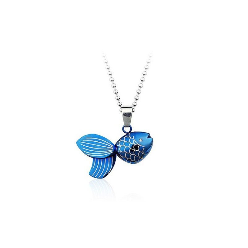 Blauer Goldfisch-Anhänger Aus Titan – Kostenlose Kette Blauer Goldfisch-Anhänger Aus Titan – Kostenlose Kette
