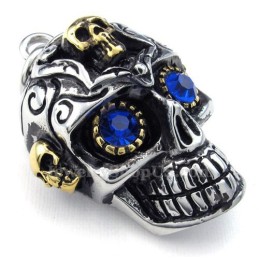 Halskette Mit Totenkopf-Anhänger Aus Titan Mit Blauen Augen (Kostenlose Kette)