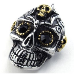 Halskette Mit Totenkopf-Anhänger Aus Titan Mit Schwarzen Augen (Kostenlose Kette)