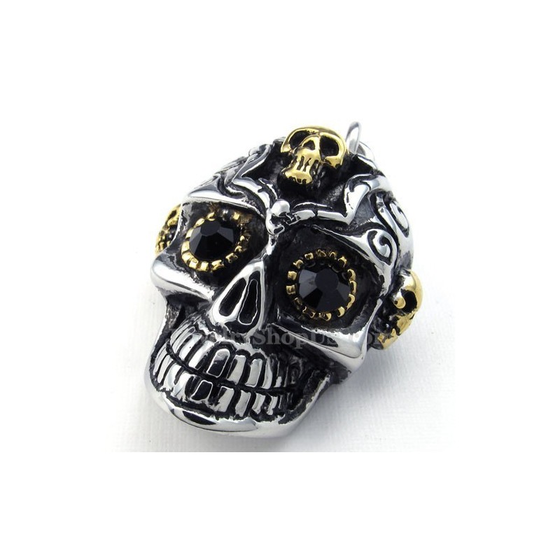 Halskette Mit Totenkopf-Anhänger Aus Titan Mit Schwarzen Augen (Kostenlose Kette) Halskette Mit Totenkopf-Anhänger Aus Titan Mit Schwarzen Augen (Kostenlose Kette)