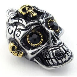 Halskette Mit Totenkopf-Anhänger Aus Titan Mit Schwarzen Augen (Kostenlose Kette)