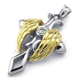 Halskette Mit Kreuzanhänger Aus Titan Mit Goldenen Engelsflügeln (Inklusive Kette)