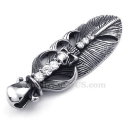 Halskette Mit Federanhänger Aus Titan, Verziert Mit Einem Totenkopf (Kostenlose Kette)