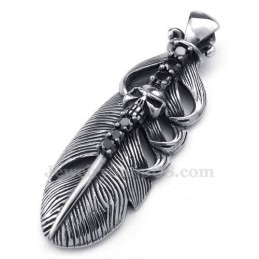 Halskette Mit Federanhänger Aus Titan, Verziert Mit Einem Totenkopf (Kostenlose Kette)