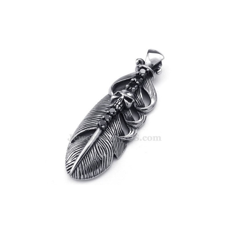 Halskette Mit Federanhänger Aus Titan, Verziert Mit Einem Totenkopf (Kostenlose Kette) Halskette Mit Federanhänger Aus Titan, Verziert Mit Einem Totenkopf (Kostenlose Kette)