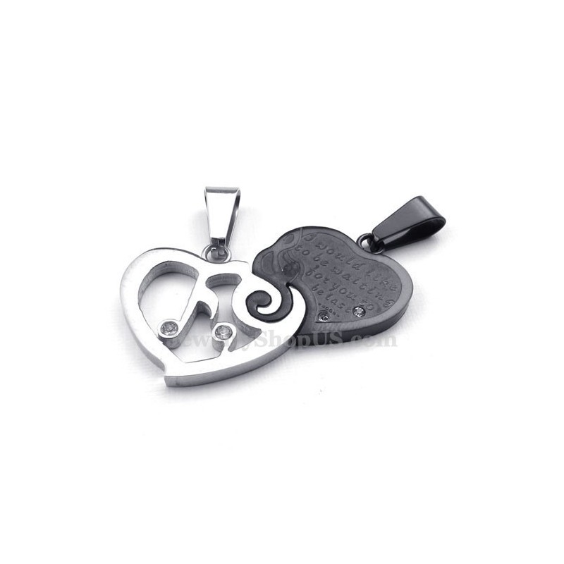 Silberne Und Schwarze Titan-Halskette Mit Herzanhänger Für Paare (Kostenlose Kette) (Ein Paar) Silberne Und Schwarze Titan-Halskette Mit Herzanhänger Für Paare (Kostenlose Kette) (Ein Paar)